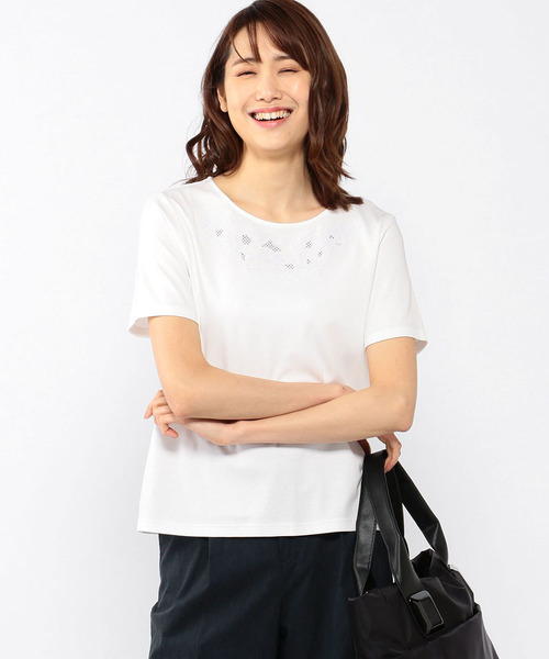 A/C DESIGN BY ALPHA CUBIC（エーシーデザインバイアルファキュービック）の「◇カタログ掲載◇刺しゅうプルオーバー（Tシャツ/カットソー・レディース・オフホワイト/ネイビー/サックスブルー/ブラック・M size/L size）」の2枚目の写真