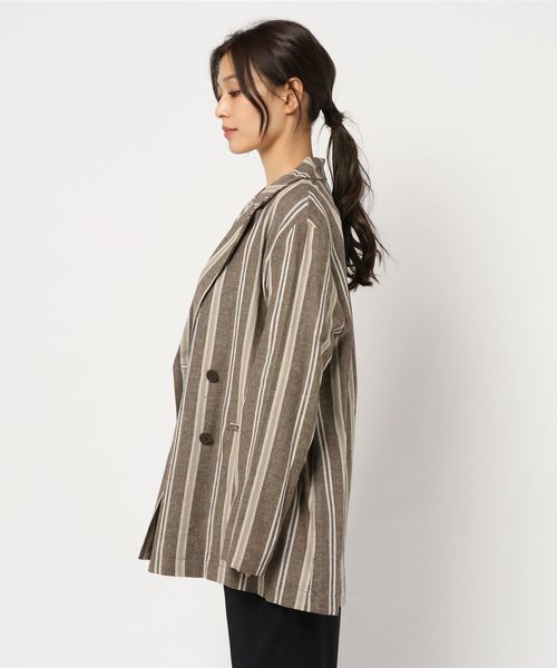 DouDou（ドゥドゥ）の「麻テーラードジャケット（テーラードジャケット・レディース・ベージュ/ブラウン/ピンク・FREE）」の5枚目の写真