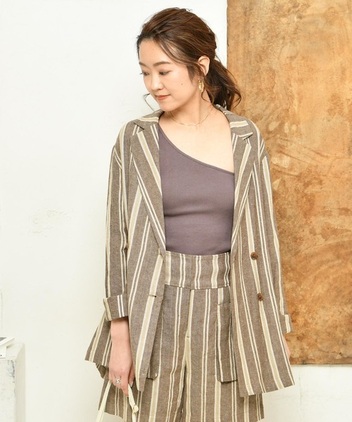 DouDou（ドゥドゥ）の「麻テーラードジャケット（テーラードジャケット・レディース・ベージュ/ブラウン/ピンク・FREE）」の2枚目の写真