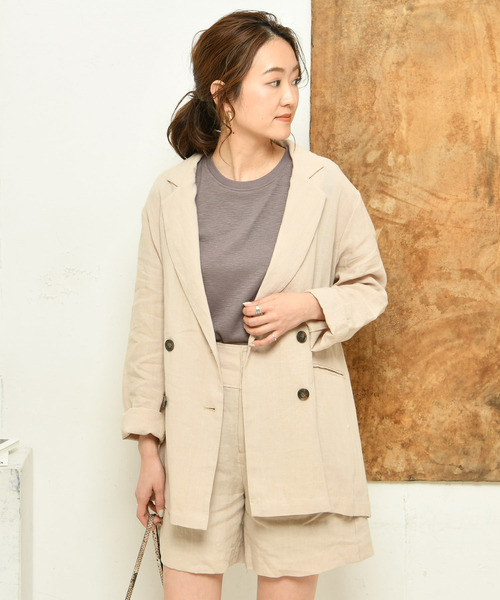 DouDou（ドゥドゥ）の「麻テーラードジャケット（テーラードジャケット・レディース・ベージュ/ブラウン/ピンク・FREE）」の21枚目の写真