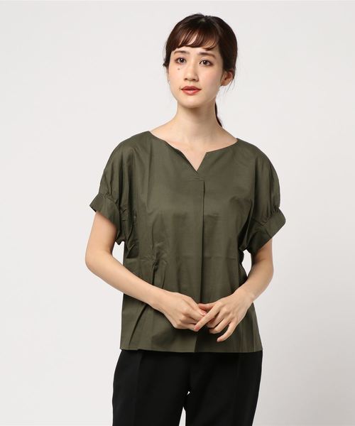 YECCA VECCA（イェッカヴェッカ）の「・バックタックデザインブラウス（シャツ/ブラウス・レディース・ブラック/カーキ/ストライプ/チェック・FREE）」の2枚目の写真