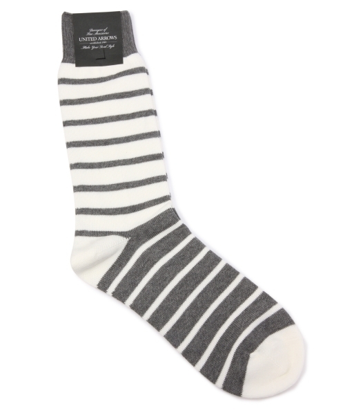 UNITED ARROWS(ユナイテッドアローズ)の「UAB 2TONE BORDER SOCKS ◆(ソックス/靴下・メンズ・ライトグレー/ケリー/コバルトブルー・フリー)」の1枚目の写真