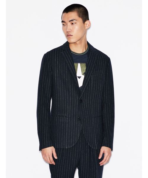 ARMANI EXCHANGE(アルマーニエクスチェンジ)の「【A|Xアルマーニ エクスチェンジ】ストライプ柄 テーラードジャケット(テーラードジャケット)」|ネイビー