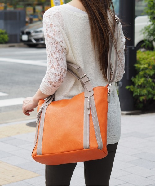 GUSCIO(グッシオ)の「【グッシオベーシック】 ダブルステッチファスナー A42WAYトートバッグ(トートバッグ・レディース・グレー/オレンジ/ブラック/ブルー/グリーン・FREE)」の5枚目の写真