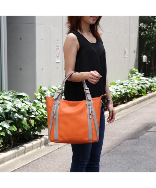 GUSCIO(グッシオ)の「【グッシオベーシック】 ダブルステッチファスナー A42WAYトートバッグ(トートバッグ・レディース・グレー/オレンジ/ブラック/ブルー/グリーン・FREE)」の15枚目の写真