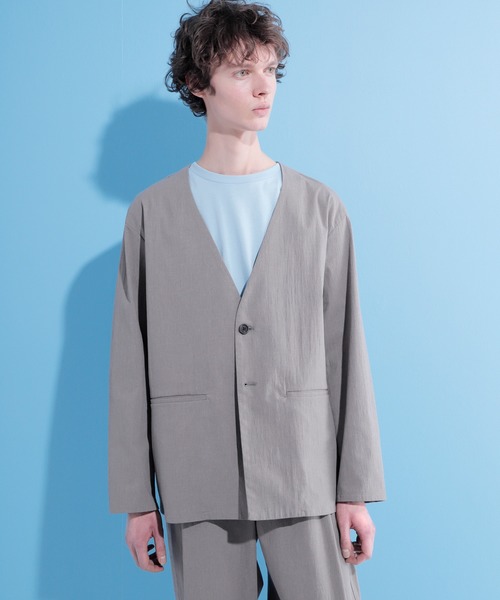 EMMA CLOTHES(エマクローズ)の「ウォッシュ加工コットンノーカラージャケット(ノーカラージャケット・メンズ・ベージュ/ネイビー/グレー・M/L)」の15枚目の写真