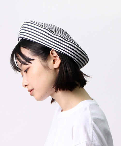 salle de bal(サルデバル)の「∴ペーパーボーダーベレー PAPER BODER BERET(ハンチング/ベレー帽・レディース・ネイビー/ブラック・FREE)」の2枚目の写真