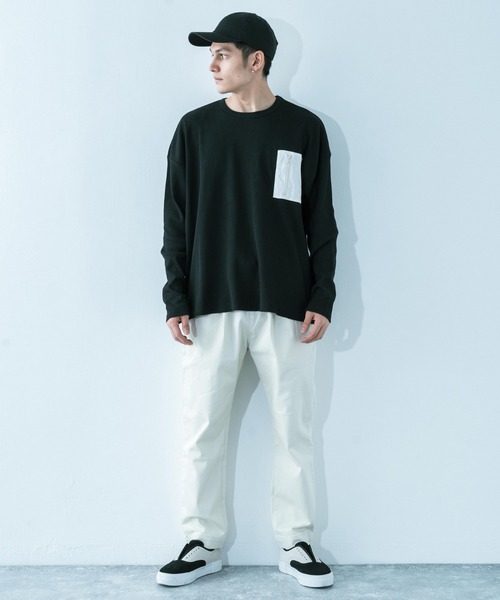 Ressaca(レサーカ)の「ワッフル クルー長袖カットソー ZIPポケット付き(Tシャツ/カットソー・メンズ・アイボリー/ベージュ/グレー/モカ/カーキ/ブラック・M/L/XL)」の21枚目の写真
