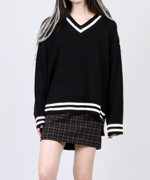 DING（ディング）の「DING/スクールニット（ニット/セーター・レディース・ベージュ/ホワイト/ブラック・FREE）」の3枚目の写真