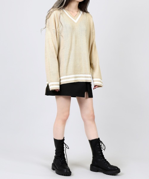 DING（ディング）の「DING/スクールニット（ニット/セーター・レディース・ベージュ/ホワイト/ブラック・FREE）」の5枚目の写真