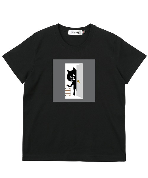 にゃー（ニャー）の「にゃーはたびがすきT またね（Tシャツ/カットソー・レディース・ホワイト/ブラック・02/03）」の2枚目の写真