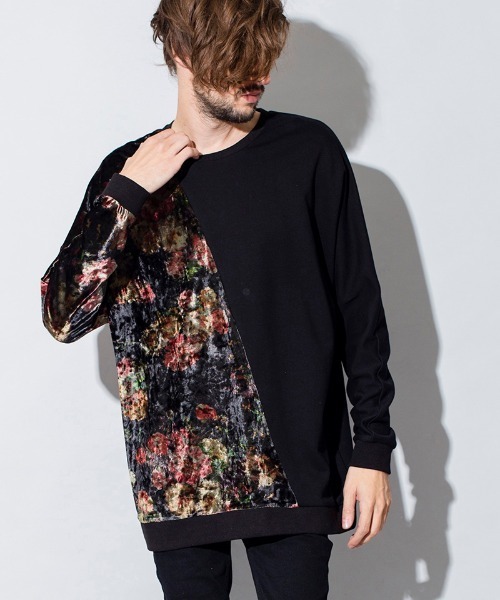 NO ID.(ノーアイディ)の「mlt3256-ベロア切替ドルマンスリーブロンT(Tシャツ/カットソー・メンズ・ホワイト×レッド/ホワイト×ブルー/ブラック×レッド/ブラック×ブルー・ONE SIZE)」の3枚目の写真