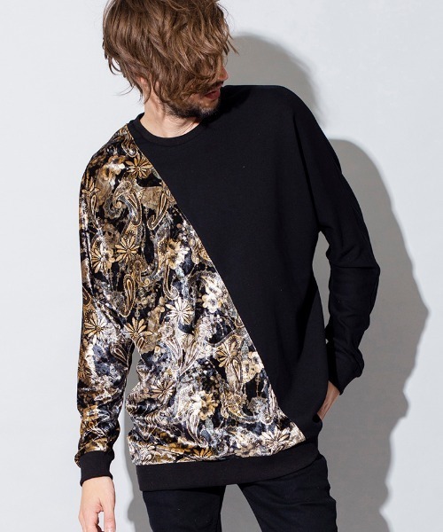 NO ID.(ノーアイディ)の「mlt3256-ベロア切替ドルマンスリーブロンT(Tシャツ/カットソー・メンズ・ホワイト×レッド/ホワイト×ブルー/ブラック×レッド/ブラック×ブルー・ONE SIZE)」の4枚目の写真