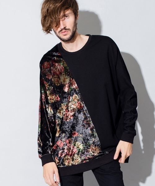 NO ID.(ノーアイディ)の「mlt3256-ベロア切替ドルマンスリーブロンT(Tシャツ/カットソー・メンズ・ホワイト×レッド/ホワイト×ブルー/ブラック×レッド/ブラック×ブルー・ONE SIZE)」の11枚目の写真