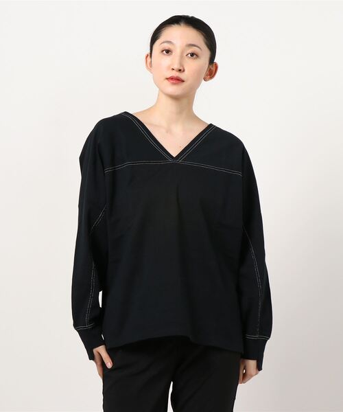 Uncut Bound（アンカットバウンド）の「Uncut Bound(アンカットバウンド) 2WAY 配色ドルマンカットソー（Tシャツ/カットソー・レディース・キナリ/サックスブルー/ブラック・FREE）」の7枚目の写真