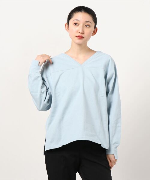 Uncut Bound（アンカットバウンド）の「Uncut Bound(アンカットバウンド) 2WAY 配色ドルマンカットソー（Tシャツ/カットソー・レディース・キナリ/サックスブルー/ブラック・FREE）」の9枚目の写真