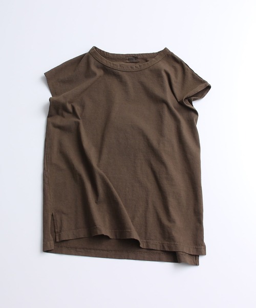 aimer le mieux（エメルミュー）の「aimer　USAコットン18/-天竺 製品染フレンチスリーブプルオーバー（Tシャツ/カットソー・レディース・ベージュ/ネイビー/ピンク/サックスブルー/ダークブラウン/オフホワイト・FREE）」の3枚目の写真