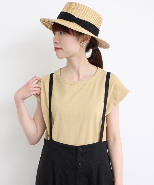 aimer le mieux（エメルミュー）の「aimer　USAコットン18/-天竺 製品染フレンチスリーブプルオーバー（Tシャツ/カットソー・レディース・ベージュ/ネイビー/ピンク/サックスブルー/ダークブラウン/オフホワイト・FREE）」の20枚目の写真