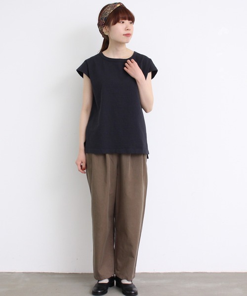 aimer le mieux（エメルミュー）の「aimer　USAコットン18/-天竺 製品染フレンチスリーブプルオーバー（Tシャツ/カットソー・レディース・ベージュ/ネイビー/ピンク/サックスブルー/ダークブラウン/オフホワイト・FREE）」の21枚目の写真