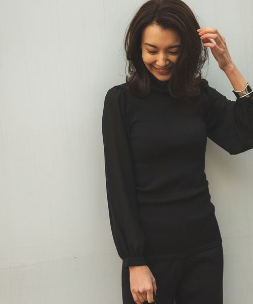 NARACAMICIE（ナラカミーチェ）の「テレコハイネック袖シフォンプルオーバー（Tシャツ/カットソー・レディース・ブラック/ボルドー・MEDIUM）」の17枚目の写真