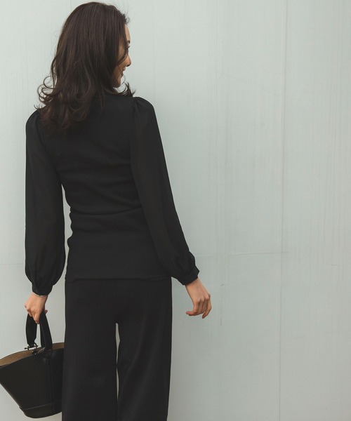 NARACAMICIE（ナラカミーチェ）の「テレコハイネック袖シフォンプルオーバー（Tシャツ/カットソー・レディース・ブラック/ボルドー・MEDIUM）」の13枚目の写真