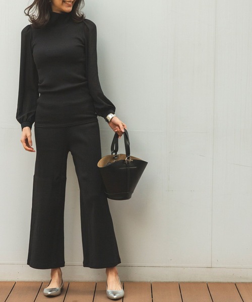 NARACAMICIE（ナラカミーチェ）の「テレコハイネック袖シフォンプルオーバー（Tシャツ/カットソー・レディース・ブラック/ボルドー・MEDIUM）」の9枚目の写真