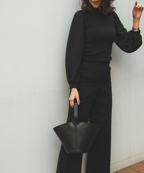 NARACAMICIE（ナラカミーチェ）の「テレコハイネック袖シフォンプルオーバー（Tシャツ/カットソー・レディース・ブラック/ボルドー・MEDIUM）」の11枚目の写真