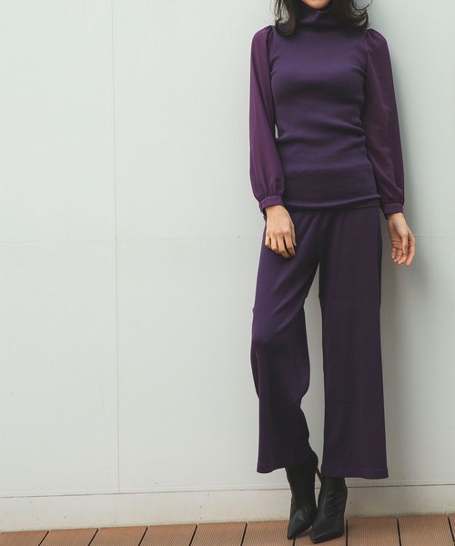 NARACAMICIE（ナラカミーチェ）の「テレコハイネック袖シフォンプルオーバー（Tシャツ/カットソー・レディース・ブラック/ボルドー・MEDIUM）」の16枚目の写真