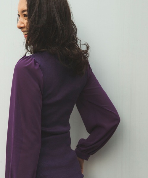 NARACAMICIE（ナラカミーチェ）の「テレコハイネック袖シフォンプルオーバー（Tシャツ/カットソー・レディース・ブラック/ボルドー・MEDIUM）」の20枚目の写真