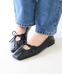 BLUEEAST | ギャザーリボンフラットシューズ スクエアトゥパンプス(パンプス)