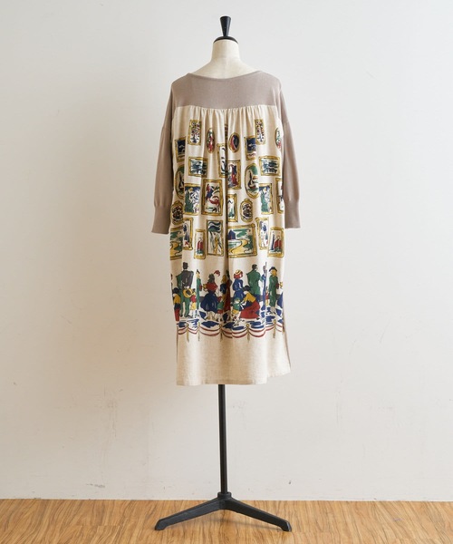 BEARDSLEY（ビアズリー）の「ミュージアムプリントニットワンピース（ワンピース・レディース・ベージュ/グレー・FREE）」の22枚目の写真