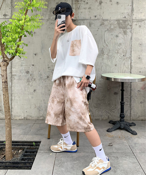 【セール】【neos -addictive design-】ルーズシルエット ムラ染め ポケ付きTシャツ×ハーフパンツ セットアップ（Tシャツ/カットソー）｜neos（ネオス）