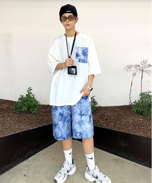 【セール】【neos -addictive design-】ルーズシルエット ムラ染め ポケ付きTシャツ×ハーフパンツ セットアップ（Tシャツ/カットソー）｜neos（ネオス）