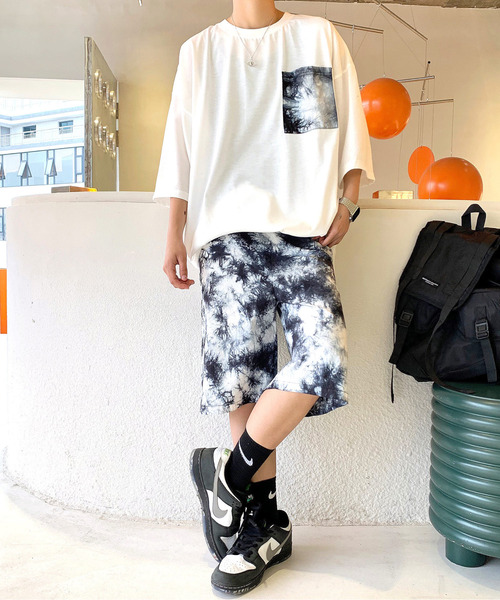 【セール】【neos -addictive design-】ルーズシルエット ムラ染め ポケ付きTシャツ×ハーフパンツ セットアップ（Tシャツ/カットソー）｜neos（ネオス）
