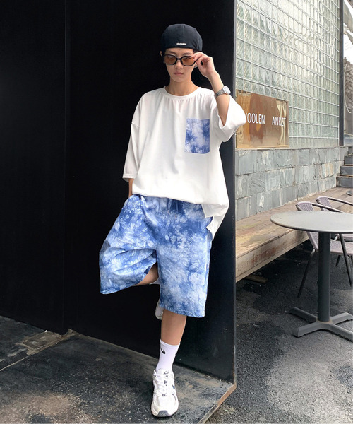 【セール】【neos -addictive design-】ルーズシルエット ムラ染め ポケ付きTシャツ×ハーフパンツ セットアップ（Tシャツ/カットソー）｜neos（ネオス）