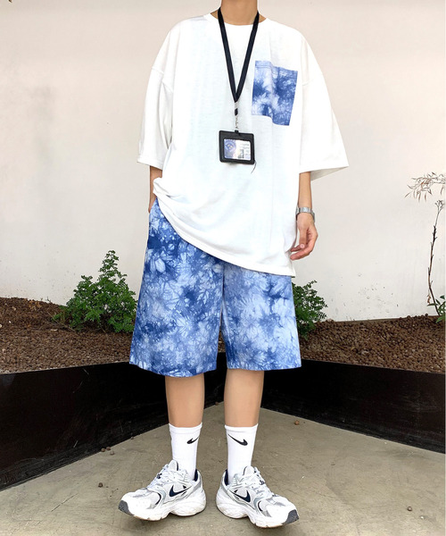 【セール】【neos -addictive design-】ルーズシルエット ムラ染め ポケ付きTシャツ×ハーフパンツ セットアップ（Tシャツ/カットソー）｜neos（ネオス）