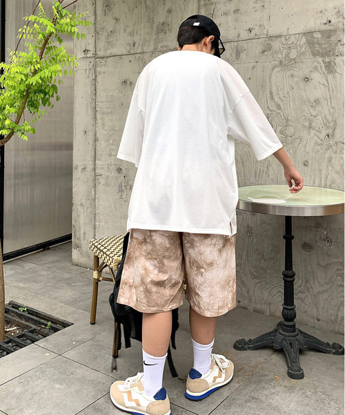 【セール】【neos -addictive design-】ルーズシルエット ムラ染め ポケ付きTシャツ×ハーフパンツ セットアップ（Tシャツ/カットソー）｜neos（ネオス）