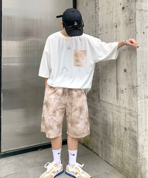 【セール】【neos -addictive design-】ルーズシルエット ムラ染め ポケ付きTシャツ×ハーフパンツ セットアップ（Tシャツ/カットソー）｜neos（ネオス）