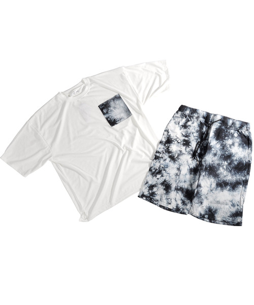 【セール】【neos -addictive design-】ルーズシルエット ムラ染め ポケ付きTシャツ×ハーフパンツ セットアップ（Tシャツ/カットソー）｜neos（ネオス）