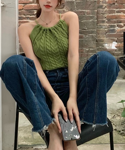 MANGROVE（マングローブ）の「バックオープン ケーブルニットホルターネックタンク（タンクトップ・レディース・ブラック/グリーン/アイボリー・FREE）」の22枚目の写真