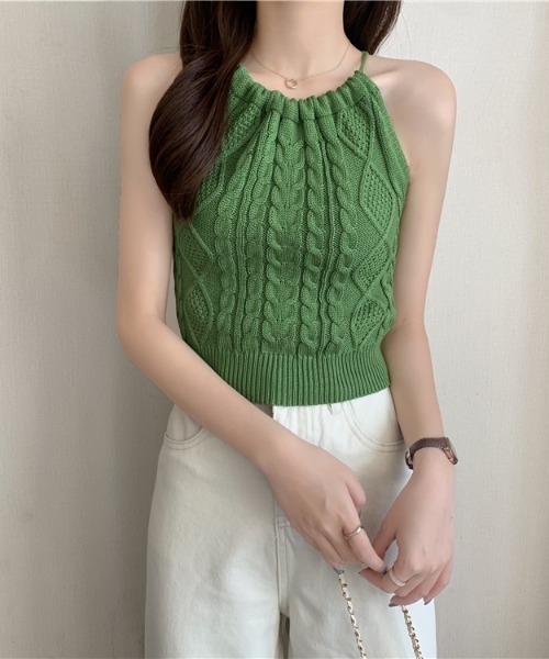 MANGROVE（マングローブ）の「バックオープン ケーブルニットホルターネックタンク（タンクトップ・レディース・ブラック/グリーン/アイボリー・FREE）」の21枚目の写真