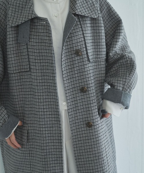 audrey and john wad（オードリーアンドジョンワッド）の「【Audrey and John Wad】ダブルフェイスステンカラーロングコート（ステンカラーコート・レディース・ブラウン/ライトグレー・M/S）」の5枚目の写真