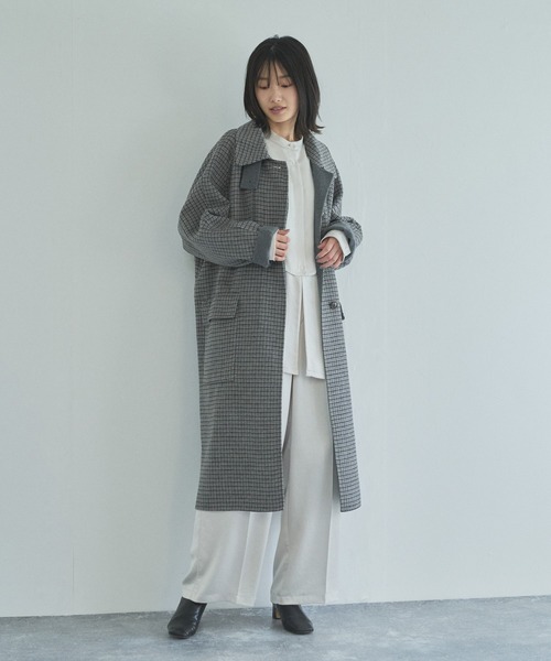 スタンドカラーロングコート　オードリーアンドジョンワッド ステンカラーコート Audrey and John Wad オードリーアンドジョンワッド リブ付きスタンド