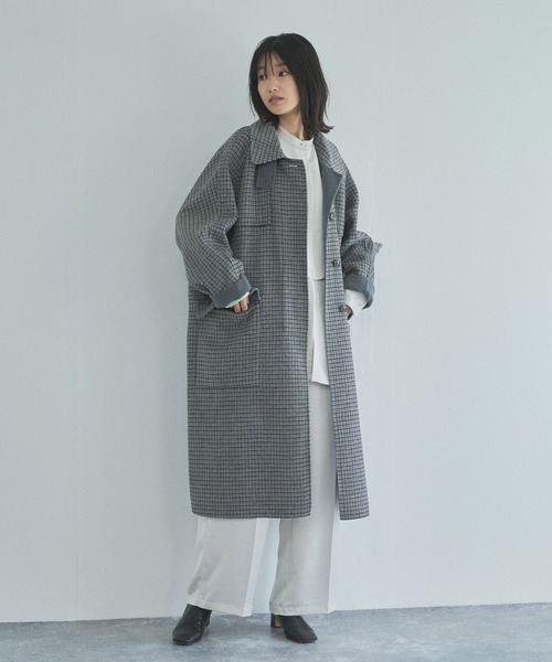 audrey and john wad（オードリーアンドジョンワッド）の「【Audrey and John Wad】ダブルフェイスステンカラーロングコート（ステンカラーコート・レディース・ブラウン/ライトグレー・M/S）」の7枚目の写真
