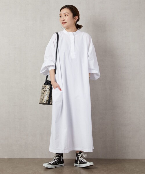 FREAK'S STORE（フリークスストア）の「【WEB限定】ボリュームシャツバルーンスリーブワンピース（シャツワンピース・レディース・ベージュ/グリーン/ホワイト/ブルー/ブラック/マジェンタ・MEDIUM/SMALL）」の7枚目の写真