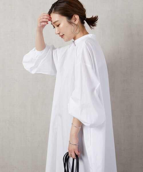 FREAK'S STORE（フリークスストア）の「【WEB限定】ボリュームシャツバルーンスリーブワンピース（シャツワンピース・レディース・ベージュ/グリーン/ホワイト/ブルー/ブラック/マジェンタ・MEDIUM/SMALL）」の11枚目の写真