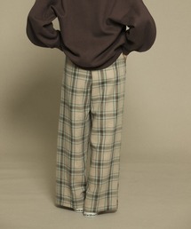 KBF | リネンMIXチェックワイドパンツ(その他パンツ)