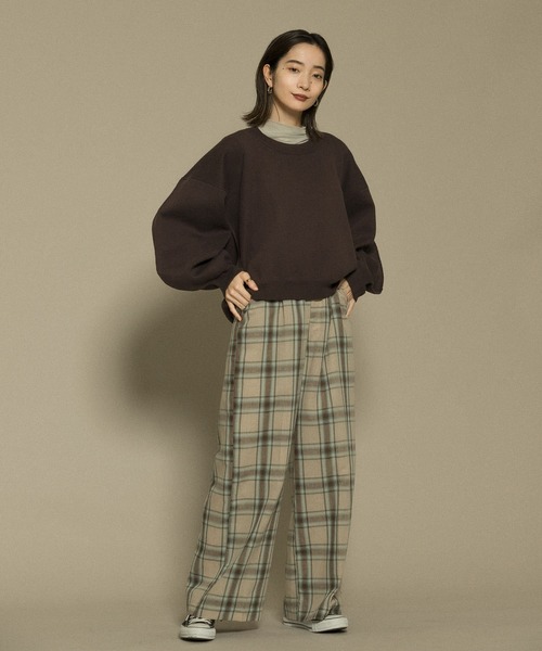 KBF（ケイビーエフ）の「リネンMIXチェックワイドパンツ（その他パンツ・レディース・チャコールグレー/ベージュ・ONE）」の6枚目の写真