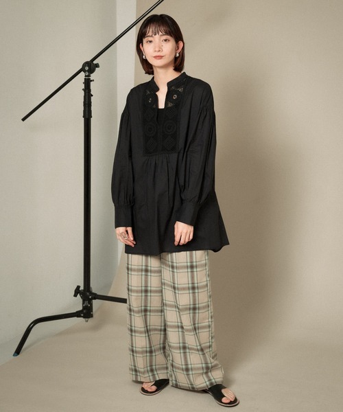 KBF（ケイビーエフ）の「リネンMIXチェックワイドパンツ（その他パンツ・レディース・チャコールグレー/ベージュ・ONE）」の13枚目の写真