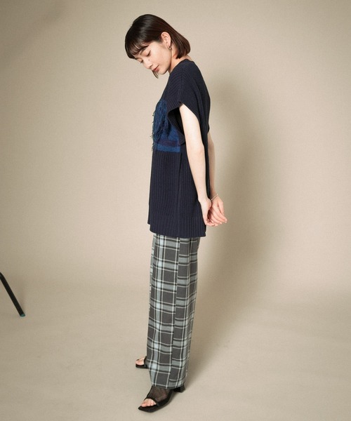 KBF（ケイビーエフ）の「リネンMIXチェックワイドパンツ（その他パンツ・レディース・チャコールグレー/ベージュ・ONE）」の5枚目の写真